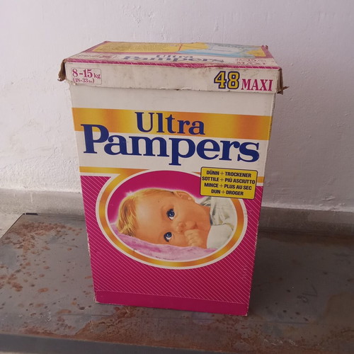 Collectible Pampers box used, red PASOK Koskotas 1980