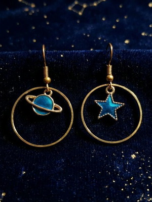 Celestial dangling earrings like new, blue and gold