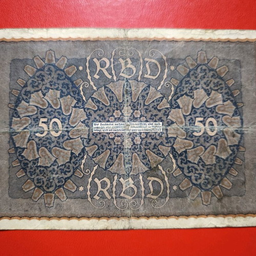 German 50 Mark banknote 1919 used, Reich era