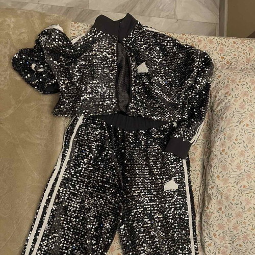 Adidas women's tracksuit set, black and silver, S/M