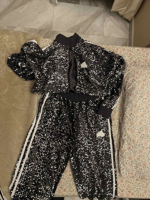 Adidas women's tracksuit set, black and silver, S/M