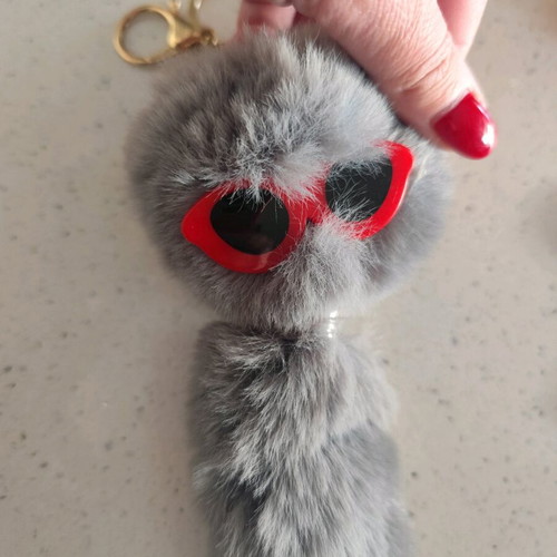 Keychain with fur like new, gray