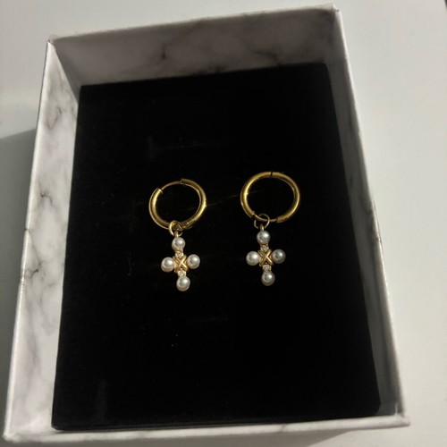 Steel hoop earrings with hanging crosses new