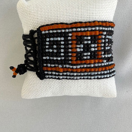 Handmade beaded bracelet like new, multicolor with Greek key pattern