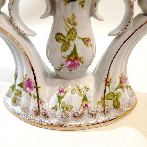 Porcelain candlestick Chodziez Poland three-position from the 1970s in excellent condition