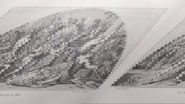 1880 η καταστροφή της Τροίας ξυλογραφία