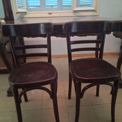 Wooden vintage dining set used, table with 5 chairs, buffet, coffee table