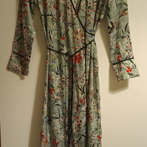 Orsay women's kimono-style dress new, green with flowers and birds, XL