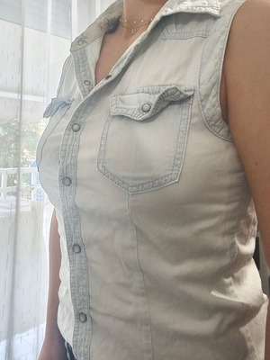 Denim top used, turquoise, size XS