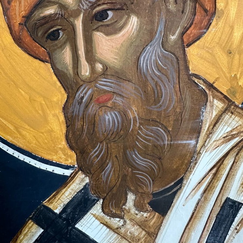 Handmade fresco panel used like new, hierarch figure