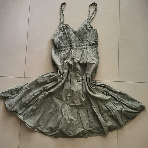 Vintage khaki dress with lace like new, fits S M L