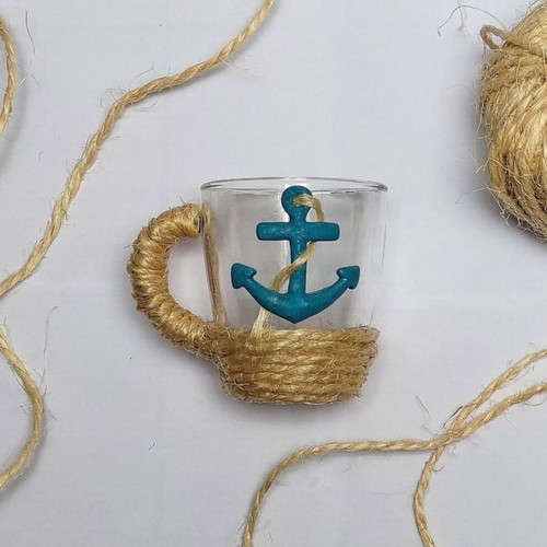 Summer glass mug like new with anchor and ship's leather, 200ml