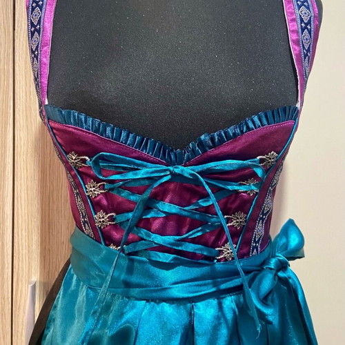 Bavarian traditional satin dress new, purple and turquoise