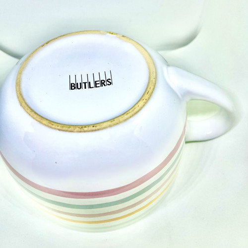 Butlers ceramic mug used with colorful stripes