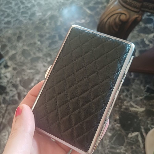 Status Collection metal cigarette case, black quilted leatherette