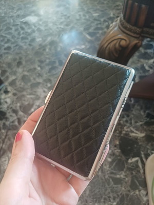 Status Collection metal cigarette case, black quilted leatherette