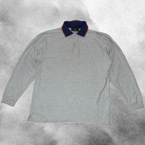 Fred Perry Grey Polo Shirt with Navy Collar used, size L