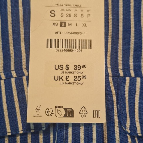 Zara linen shirt small, new, 80% viscose 20% linen, 3/4 sleeves