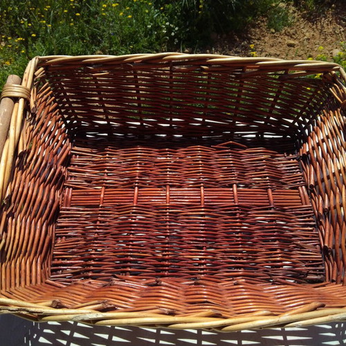 Wicker basket used for clothing display