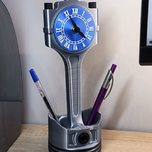 Piston clock pen holder made to order with mechanism and batteries