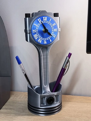 Piston clock pen holder made to order with mechanism and batteries