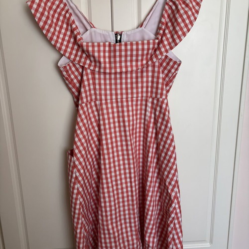 Plaid Dress like new, reversible with pockets, soft pink-salmon