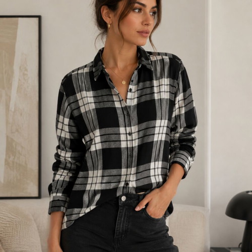 H&M Women's Checked Shirt Black and White like new, size L