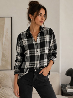 H&M Women's Checked Shirt Black and White like new, size L