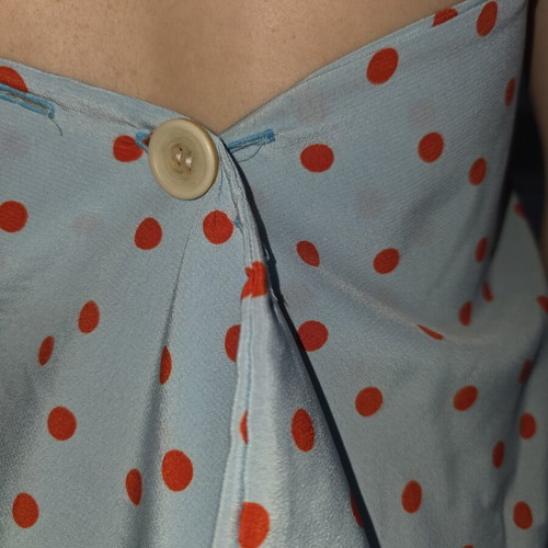 Light Blue Halter Top with Red Polka Dots Used, Size S