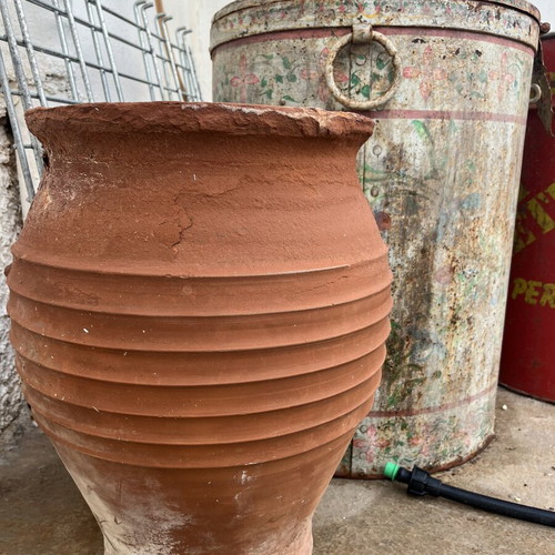 Vintage ceramic pot with hole used, natural patina, 1970