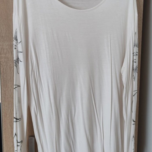 Boohoo white blouse used with sun and moon graphics on sleeves