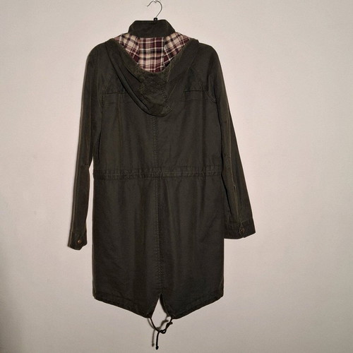 Khaki coat like new, leatherette and cotton