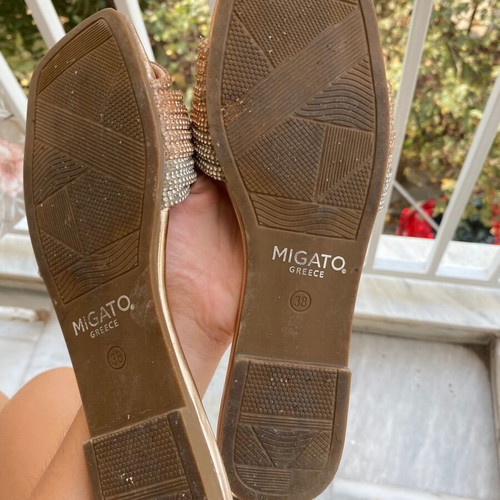 Migato rose gold and silver flat sandals like new, size 38