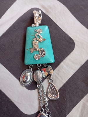 Statement Boho Pendant with Turquoise Stone and Ethnic Charms like new
