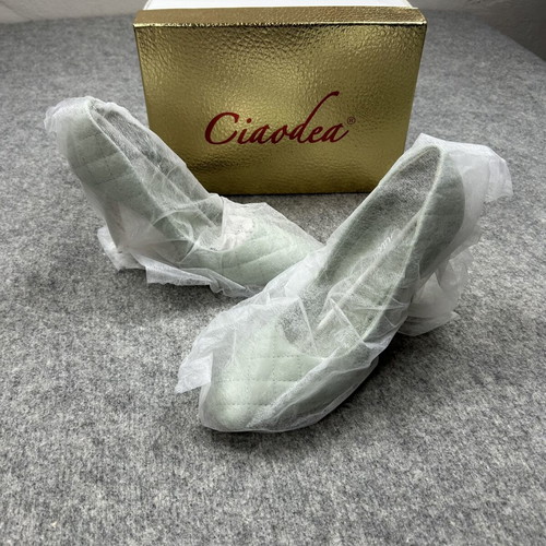 Ciaodea women's pumps EU36 mint green quilted stiletto with gold heel new