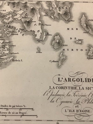 Χάρτης Αργολίδας -Αιγινας 1835. διστάσεις 25x18cm χαλκογραφία