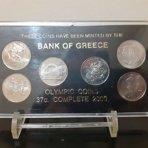 Συλλεκτική κασετίνα σετ 6 αναμνηστικών νομισμάτων 500 δραχμών Αθήνα 2004 σαν καινούργιο