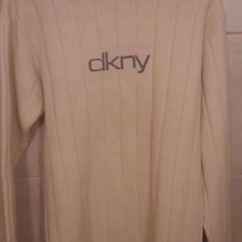 DKNY unisex knitted sweater with high collar used, off white