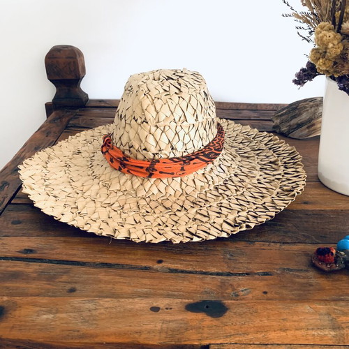 Frankie Morello handmade bamboo hat new, beige and orange