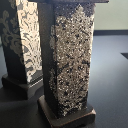 Black candlesticks with patterns set of 2, new