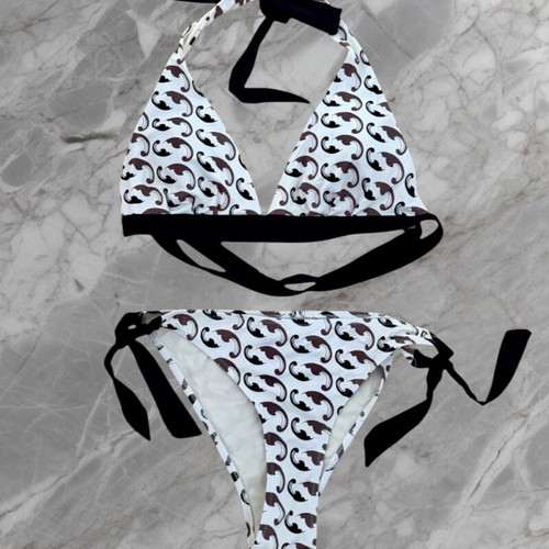 Odysseyten bikini set size M white with black and brown print like new