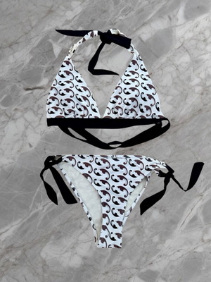 Odysseyten bikini set size M white with black and brown print like new
