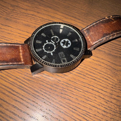 Oozoo men's watch used with brown leather strap and minimal dial