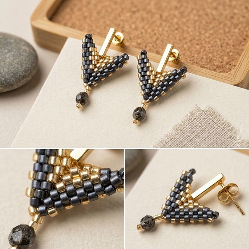 Handmade Miyuki earrings with Czech crystals, stainless steel