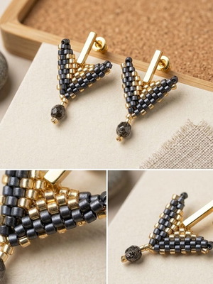 Handmade Miyuki earrings with Czech crystals, stainless steel