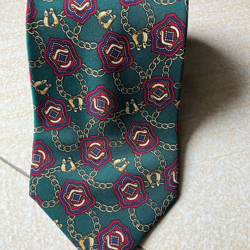 Barton pure green silk tie like new with burgundy blue and gold pattern