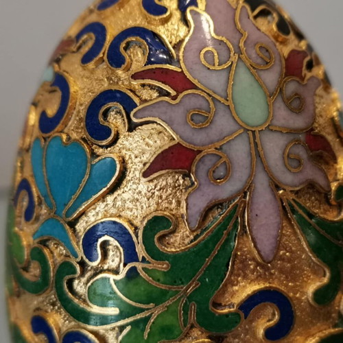 Cloisonne egg vintage decorative used with wooden base