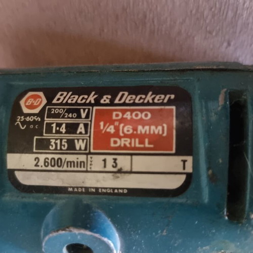 Vintage Black & Decker Super D400 drill used, good condition