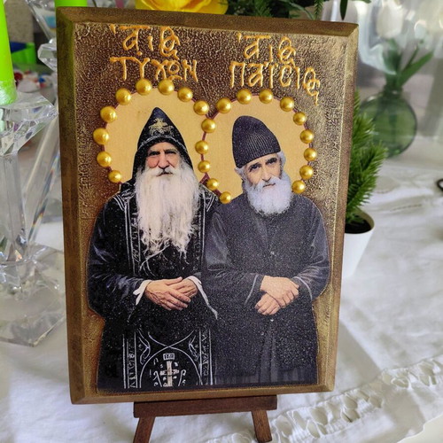 Icon of Papa Tychon and Saint Paisios on MDF wood