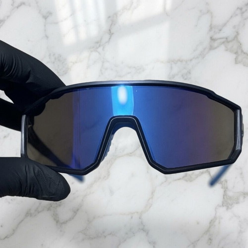 Sport Shield sunglasses like new, black-cyan blue mirror lenses